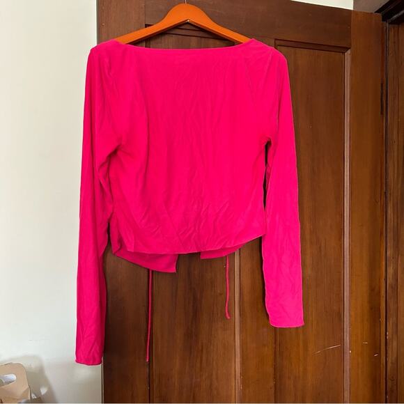 Urban Outfitters Elena Drawstring Cutout Top Hot Pink Long Sleeve Size L - Picture 6 of 7